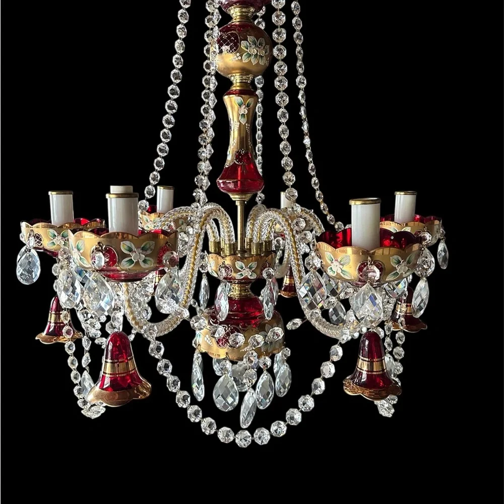 💥💥Vintage Bohemian ruby red crystal chandelier - Picture 4 of 14